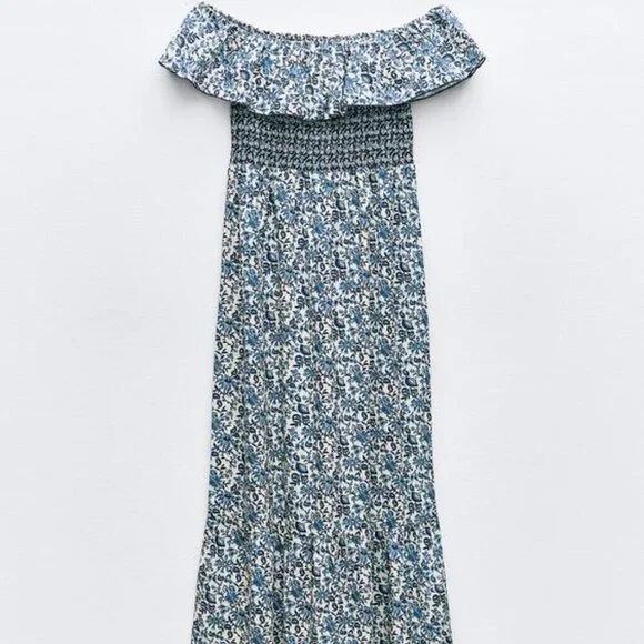 Zara PRINTED OFF THE SHOULDER DRESS NEW WITH TAG - Picture 3 of 5